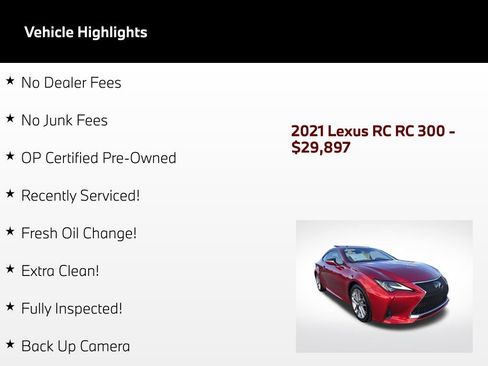 Used 2021 Lexus RC 300 w/ Accessory Package RWD image 3