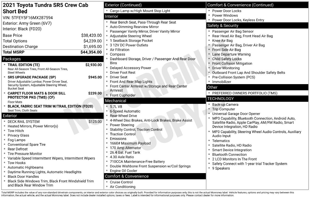 Used 2021 Toyota Tundra SR5 w/ Trail Edition RWD image 9