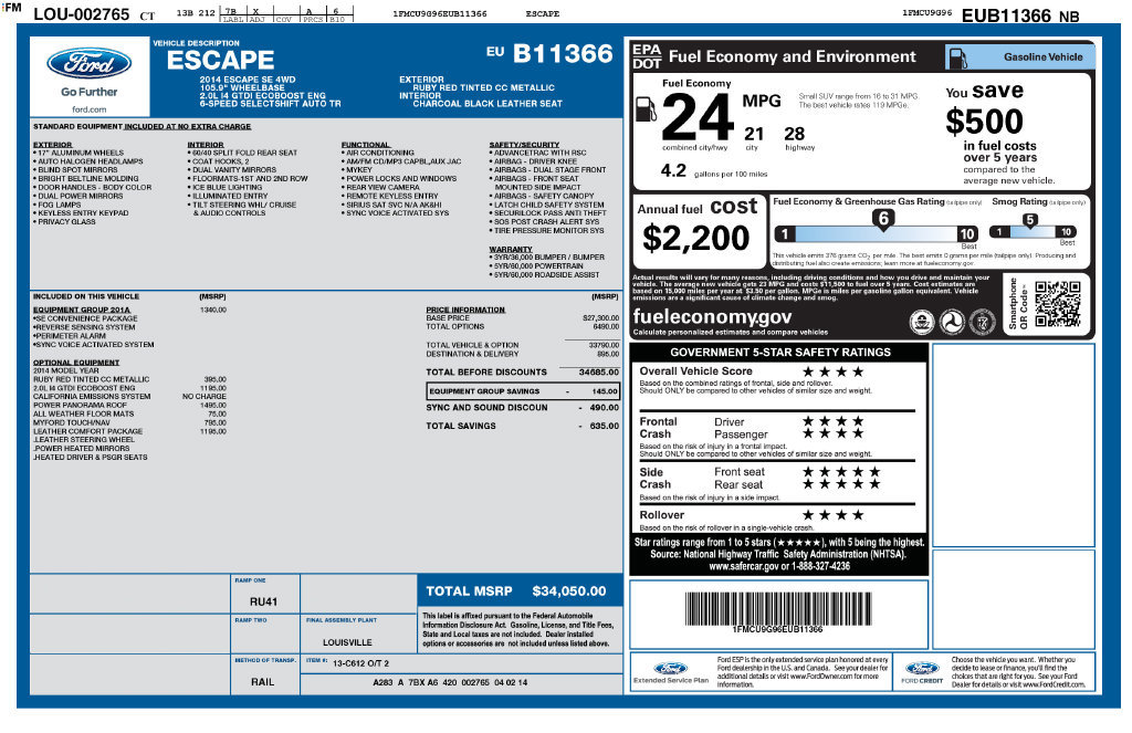 Used 2014 Ford Escape SE w/ Equipment Group 201A AWD/4WD image 2