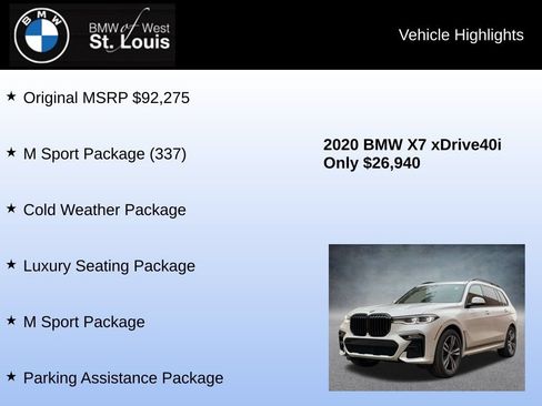 Used 2020 BMW X7 xDrive40i w/ M Sport Package AWD/4WD image 8