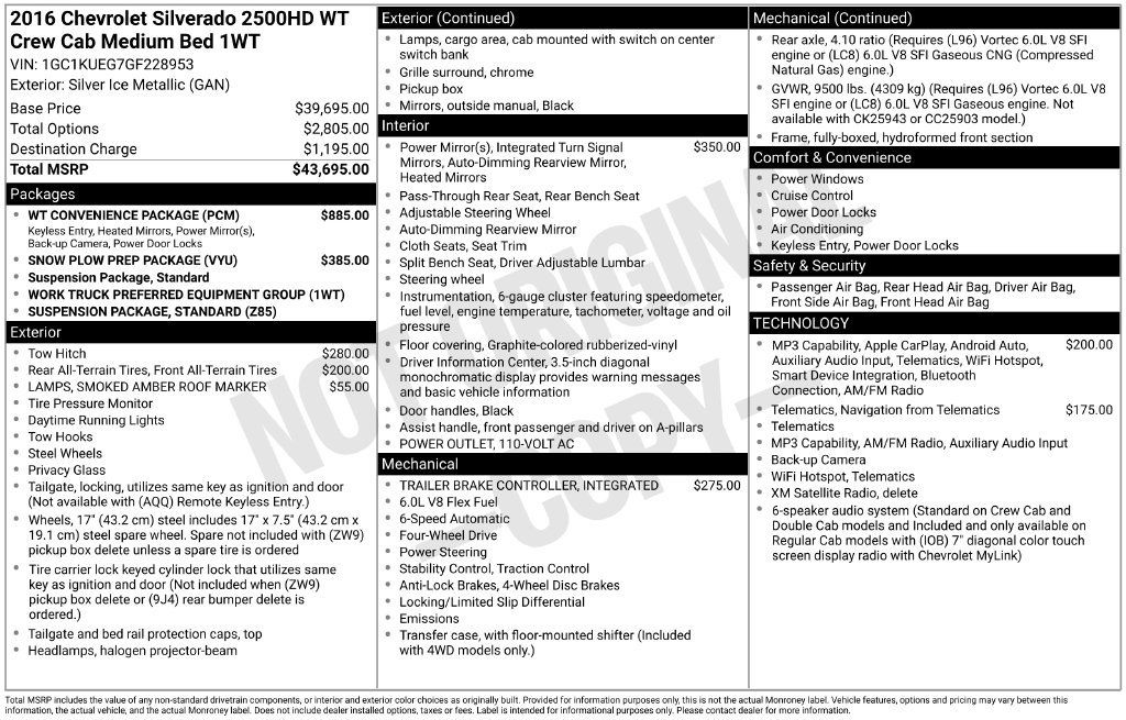 Used 2016 Chevrolet Silverado 2500 W/T w/ WT Convenience Package AWD/4WD image 24
