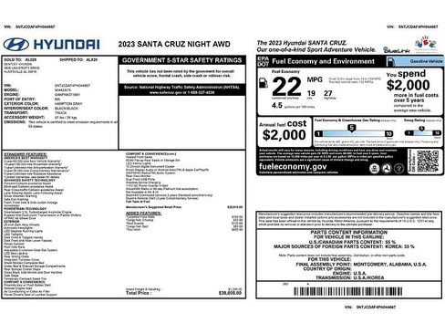 Used 2023 Hyundai Santa Cruz Night AWD/4WD image 2