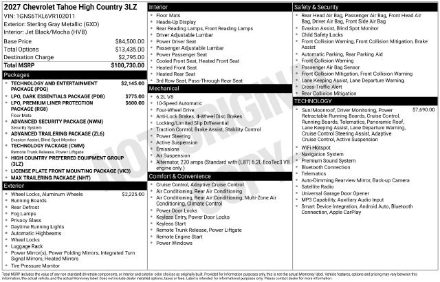 New 2027 Chevrolet Tahoe High Country AWD/4WD image 2