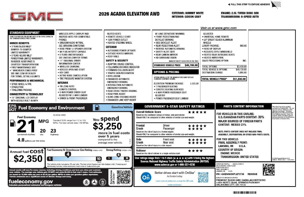 Used 2026 GMC Acadia Elevation w/ Elevation Premium Package AWD/4WD image 3