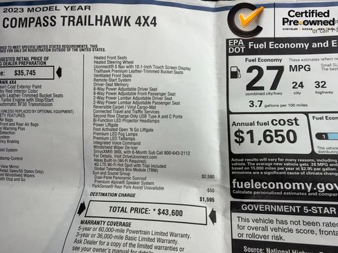 Certified 2023 Jeep Compass Trailhawk w/ Trailhawk Elite Group AWD/4WD image 44