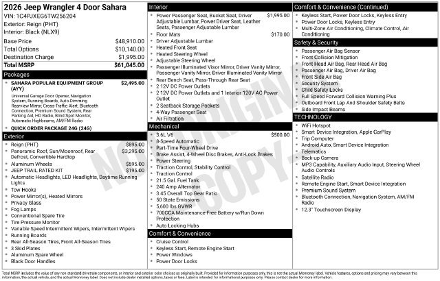 New 2026 Jeep Wrangler Unlimited Sahara AWD/4WD image 2