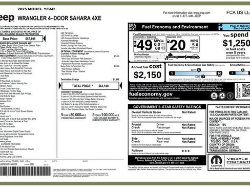 Used 2025 Jeep Wrangler Unlimited Sahara w/ Safety Group AWD/4WD image 3