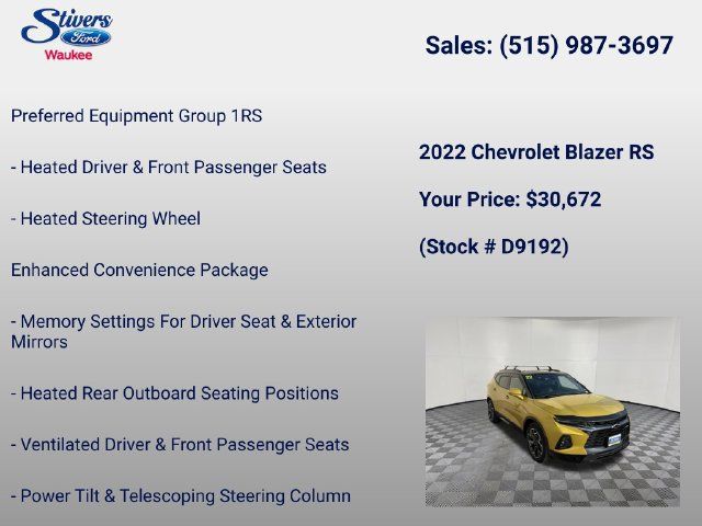 Used 2022 Chevrolet Blazer RS w/ Enhanced Convenience Package AWD/4WD image 8
