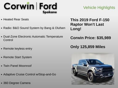 Used 2019 Ford F150 Raptor w/ Equipment Group 802A Luxury image 6
