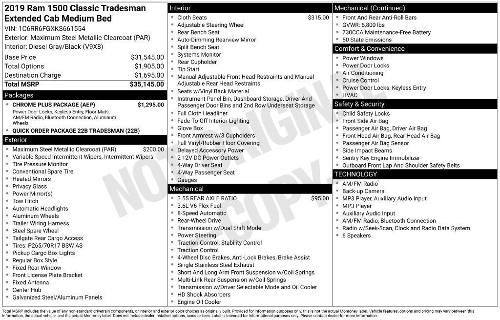 Used 2019 RAM 1500 Tradesman w/ Chrome Plus Package RWD image 4