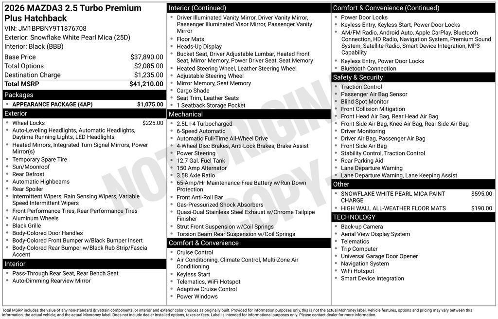 New 2026 MAZDA MAZDA3 Hatchback w/ Appearance Package AWD/4WD image 7