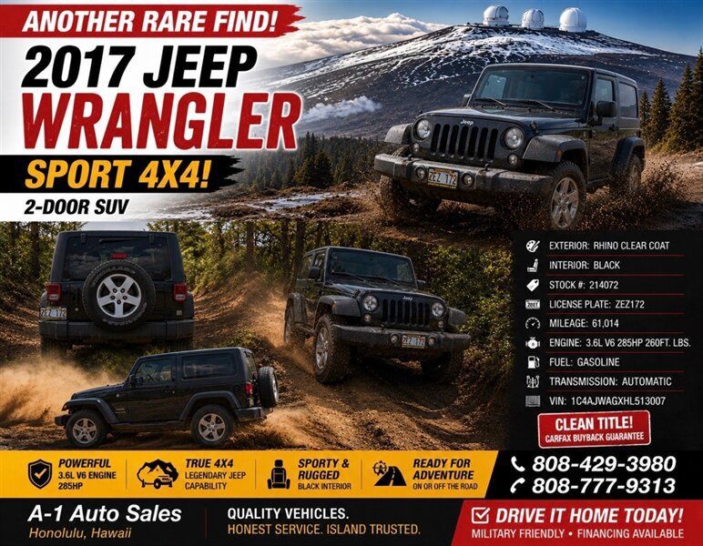 Used 2017 Jeep Wrangler Sport w/ Quick Order Package 24S AWD/4WD image 1