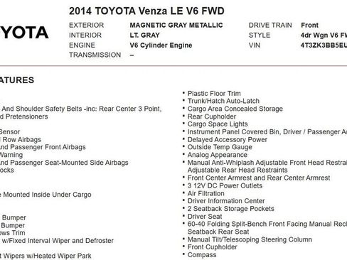Used 2014 Toyota Venza LE w/ LE Preferred Package image 15