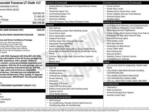 Used 2021 Chevrolet Traverse LT w/ LPO, Floor Liner Package image 4