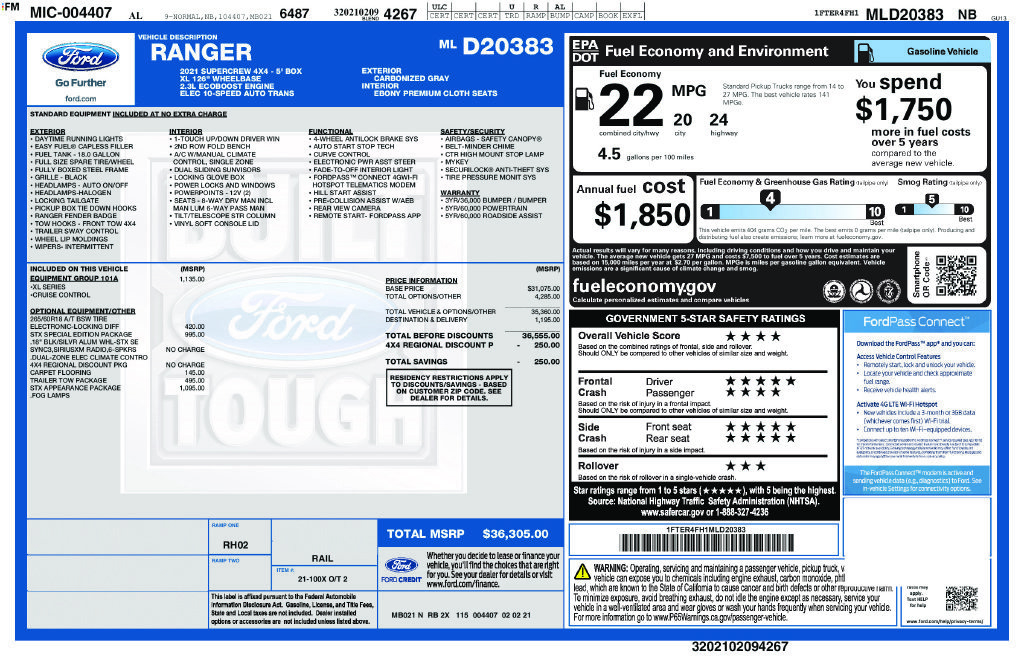 Used 2021 Ford Ranger XL w/ Equipment Group 101A High AWD/4WD image 4