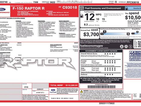 Used 2023 Ford F150 Raptor w/ Equipment Group 802A Raptor R AWD/4WD image 79