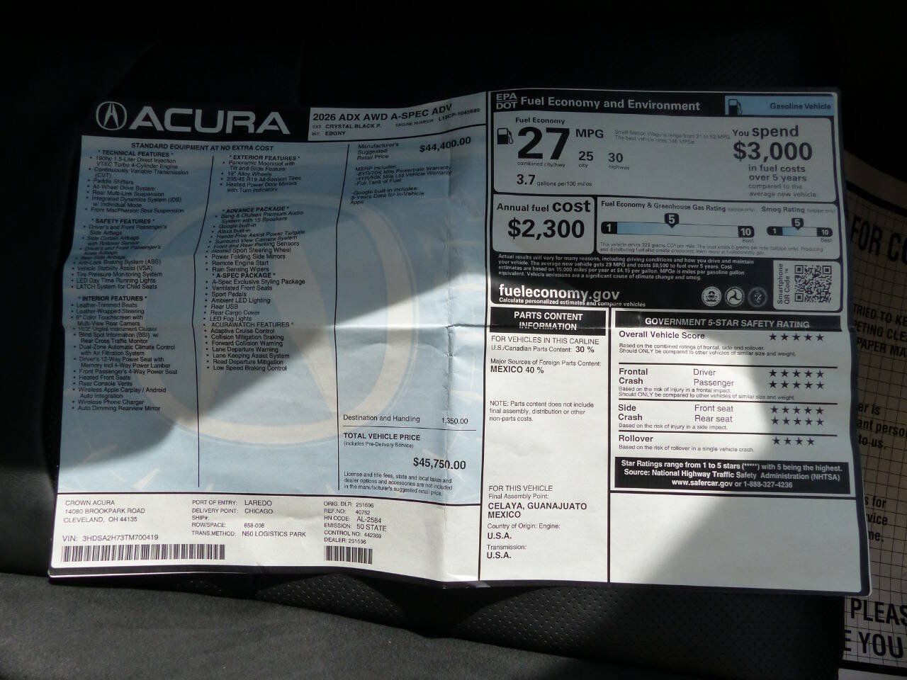 Used 2026 Acura ADX A-Spec w/ Advance Package AWD/4WD image 60