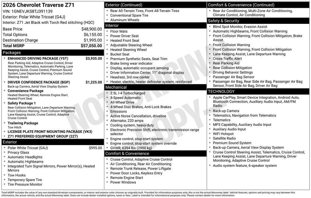 New 2026 Chevrolet Traverse Z71 w/ Enhanced Driving Package AWD/4WD image 5
