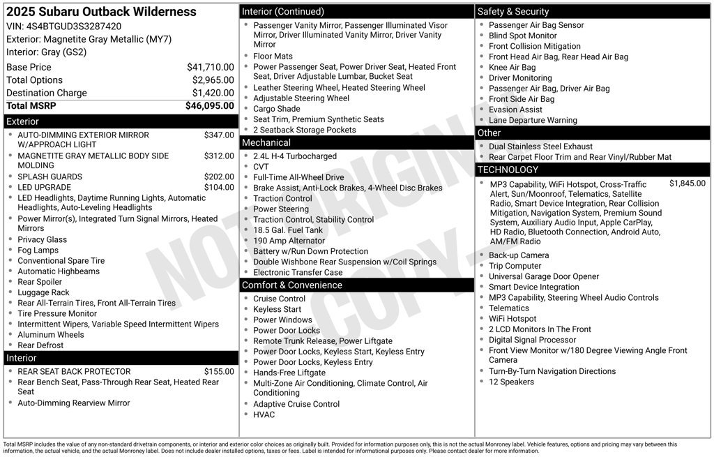 Certified 2025 Subaru Outback Wilderness AWD/4WD image 2
