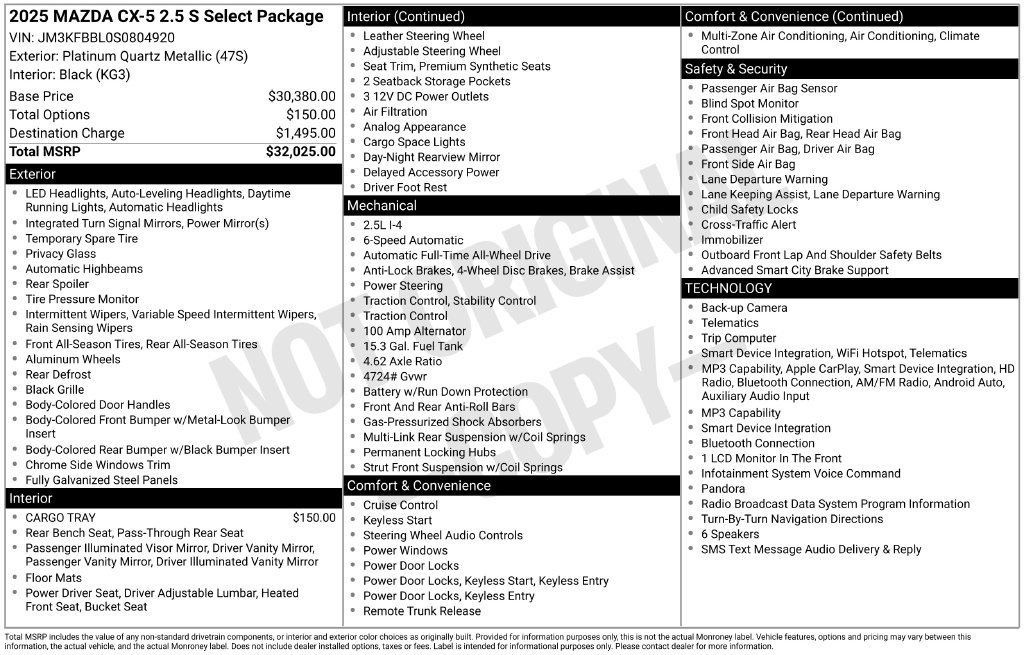 Certified 2025 MAZDA CX-5 AWD 2.5 S w/ Select Package image 14