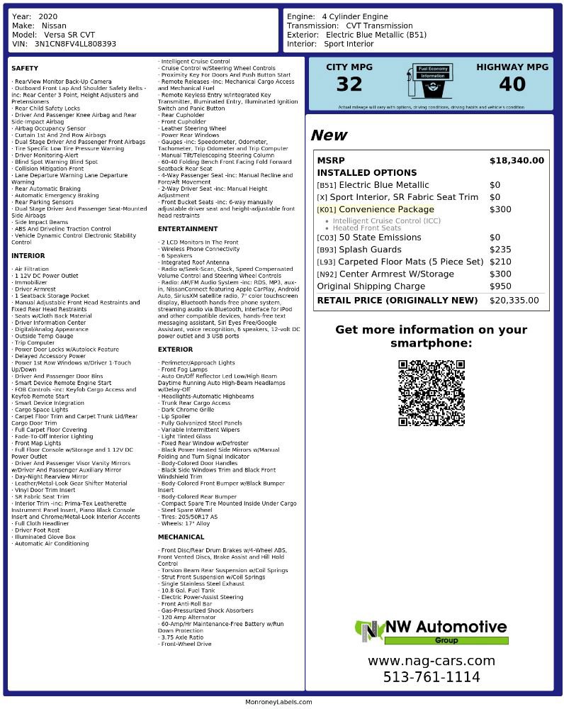 Used 2020 Nissan Versa SR w/ Convenience Package FWD image 2