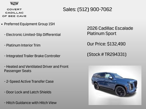 New 2026 Cadillac Escalade Platinum Sport w/ LPO, ONYX Package image 12