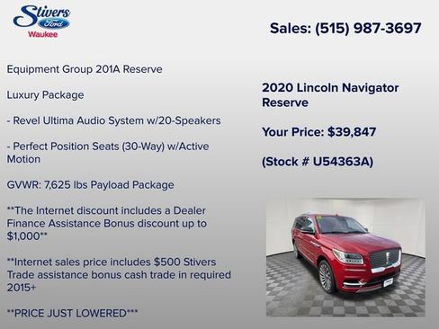 Used 2020 Lincoln Navigator Reserve w/ Luxury Package AWD/4WD image 8