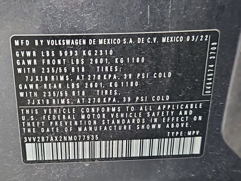 Certified 2022 Volkswagen Tiguan SE AWD/4WD image 34