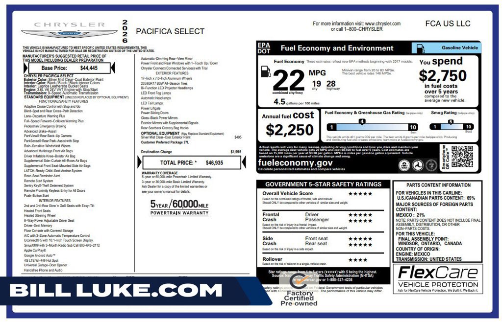 Used 2026 Chrysler Pacifica Select FWD image 1