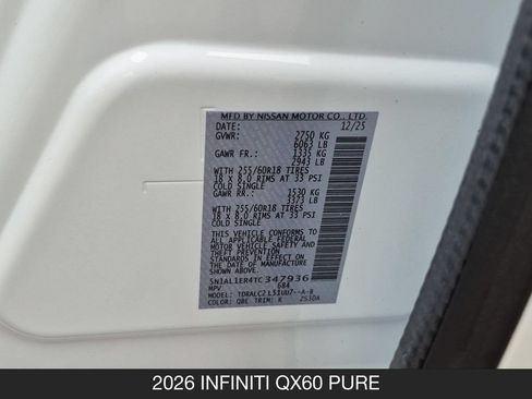Certified 2026 INFINITI QX60 Pure w/ Cargo Package FWD image 27