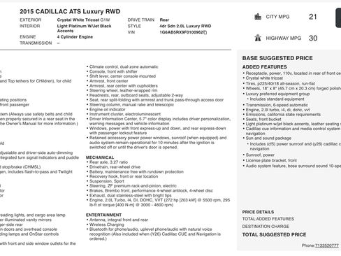Used 2015 Cadillac ATS Luxury w/ Sun And Sound Package RWD image 13