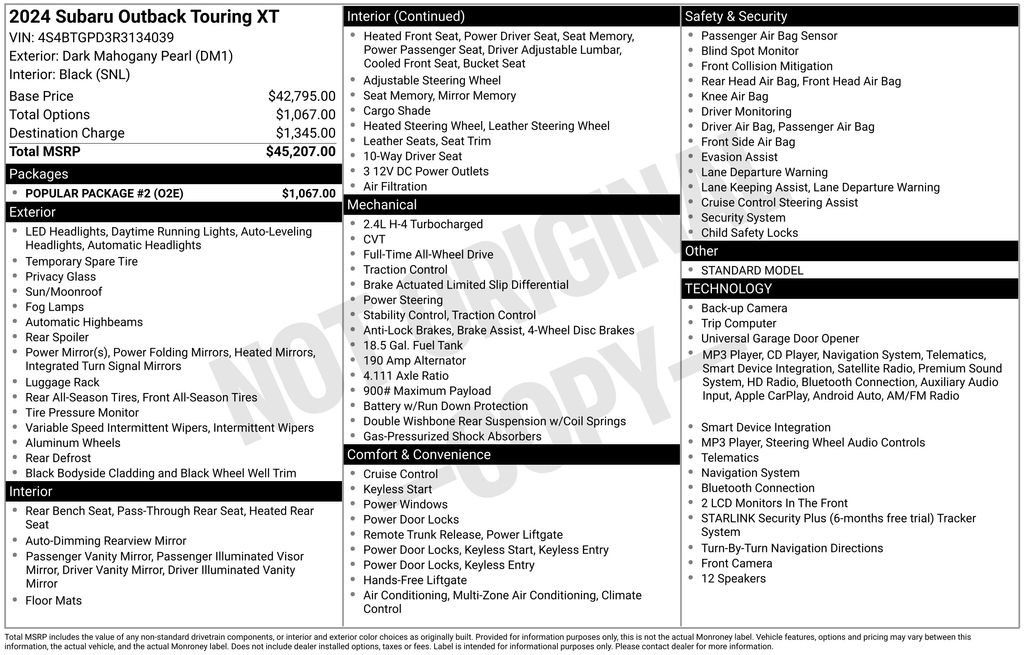 Certified 2024 Subaru Outback Touring XT w/ Popular Package #2 AWD/4WD image 40