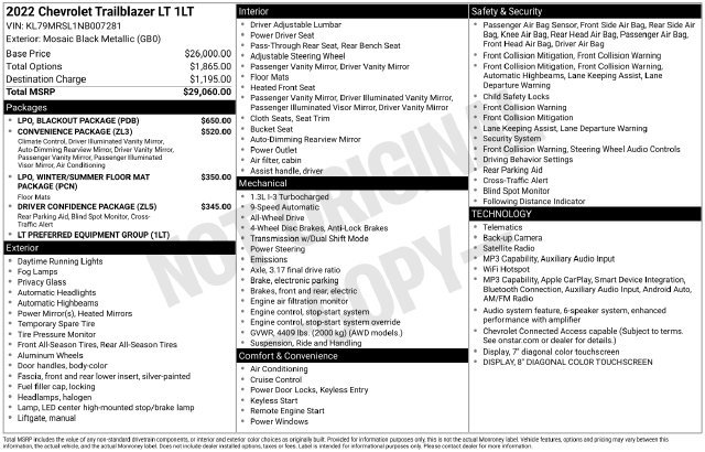 Used 2022 Chevrolet TrailBlazer LT w/ LPO, Blackout Package AWD/4WD image 6