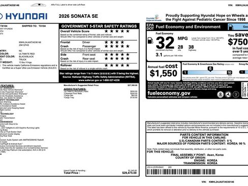 Certified 2026 Hyundai Sonata SE FWD image 3