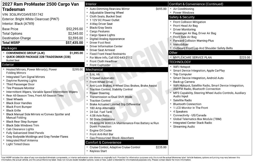 New 2027 RAM ProMaster 2500 w/ Convenience Group FWD image 7