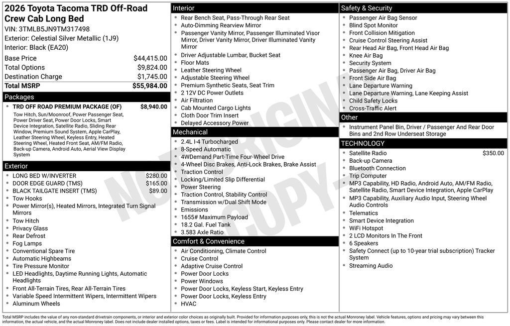 New 2026 Toyota Tacoma TRD Off-Road w/ TRD Off Road Premium Package AWD/4WD image 25