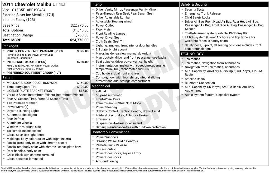 Used 2011 Chevrolet Malibu LT w/ Power Convenience Package FWD image 35