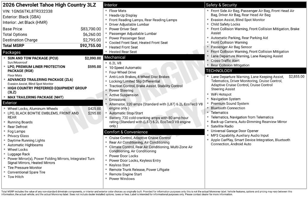 New 2026 Chevrolet Tahoe High Country w/ Sun And Tow Package AWD/4WD image 25
