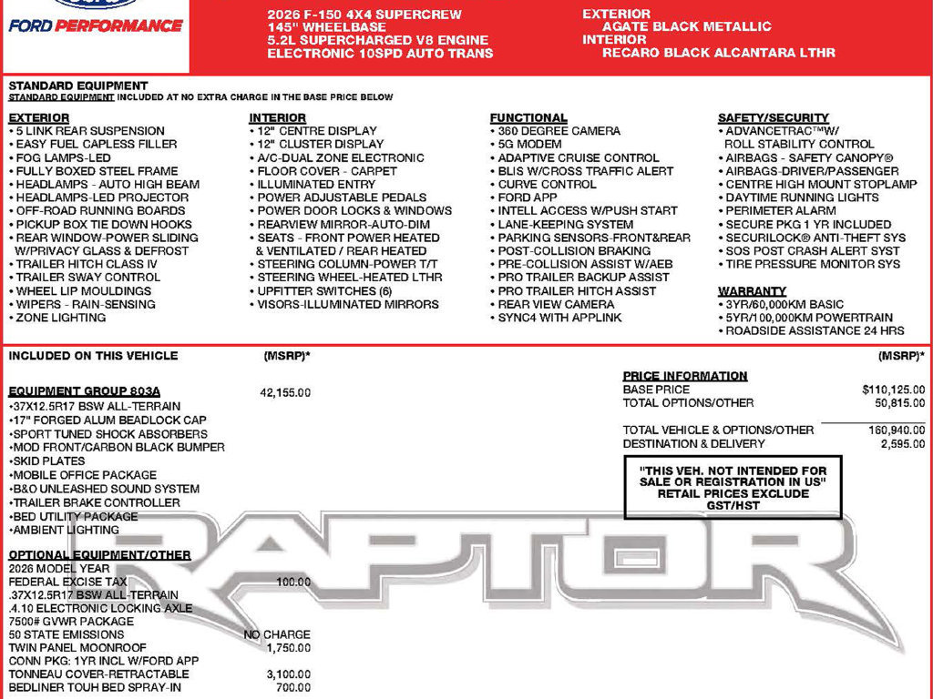 Used 2026 Ford F150 Raptor w/ Equipment Group 803A Raptor R AWD/4WD image 3
