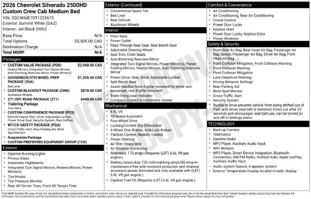 New 2026 Chevrolet Silverado 2500 Custom w/ Custom Value Package AWD/4WD image 30