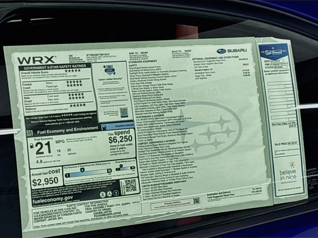 New 2026 Subaru WRX Limited AWD/4WD image 25