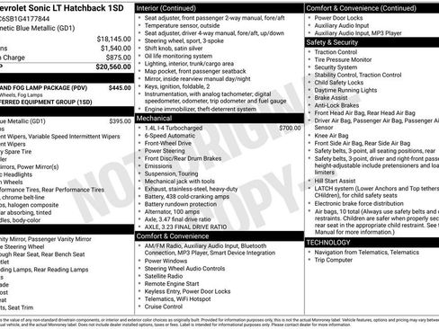 Used 2016 Chevrolet Sonic LT w/ Wheels and Fog Lamp Package image 11