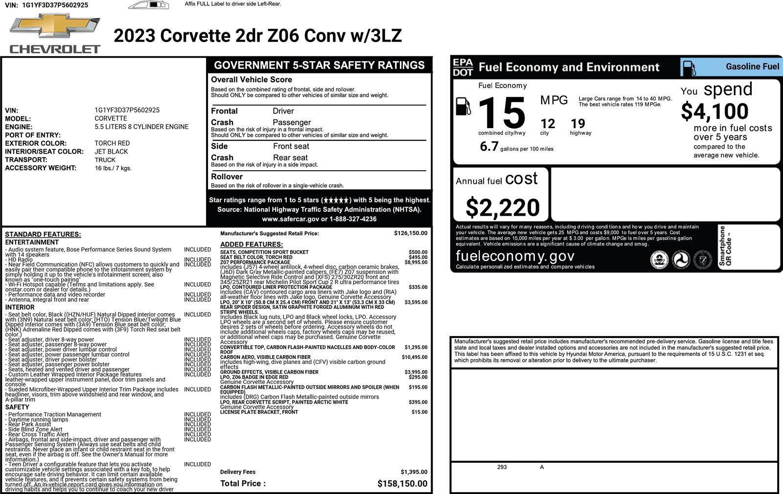 Used 2023 Chevrolet Corvette Z06 w/ Z07 Performance Package RWD image 58