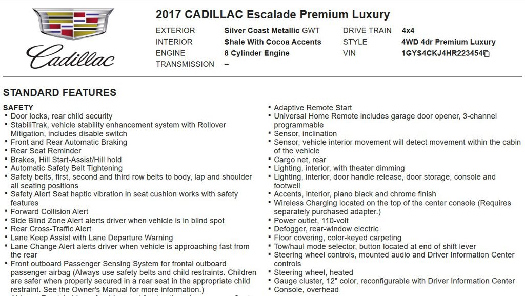 Used 2017 Cadillac Escalade Premium Luxury AWD/4WD image 17