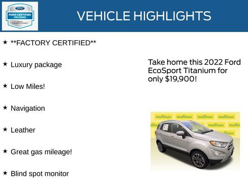 Used 2022 Ford EcoSport Titanium w/ Interior Protection Package image 12
