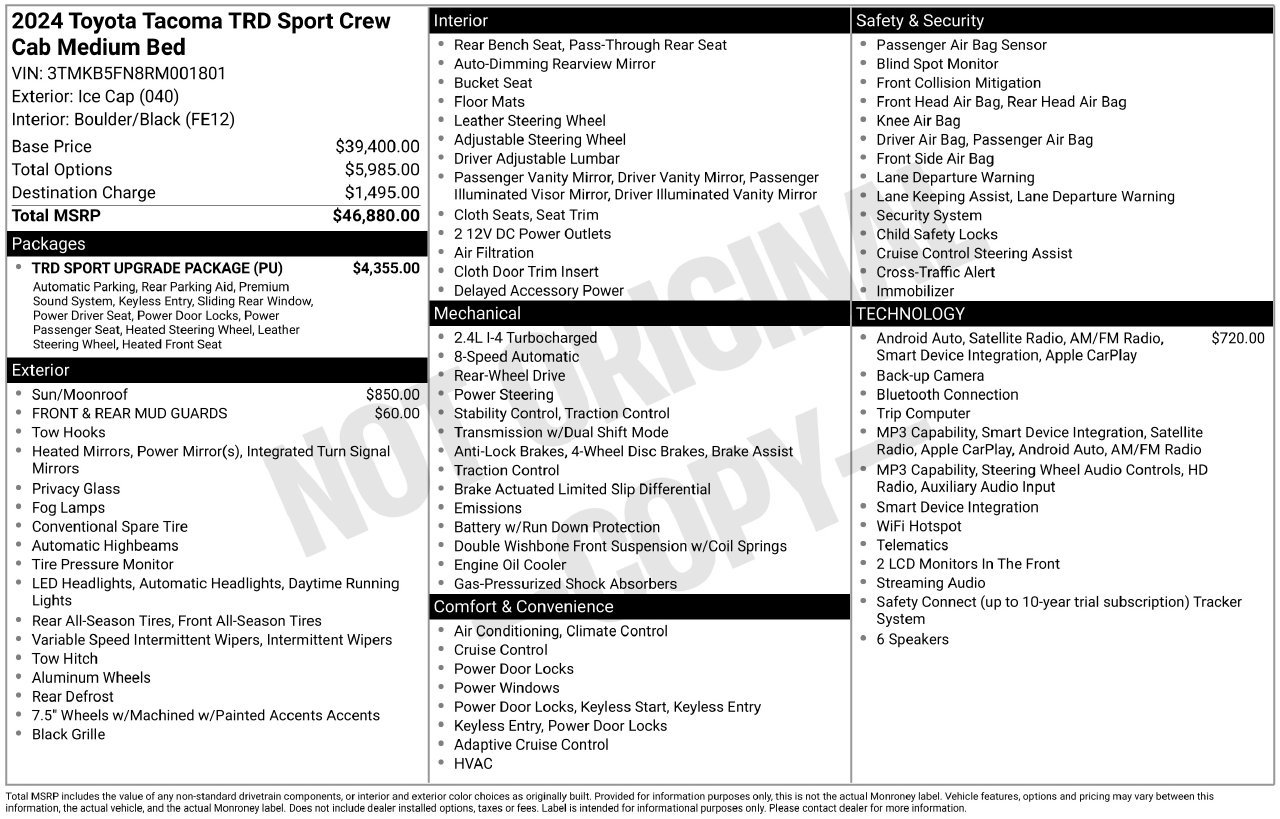 Used 2024 Toyota Tacoma TRD Sport w/ TRD Sport Upgrade Package RWD image 47