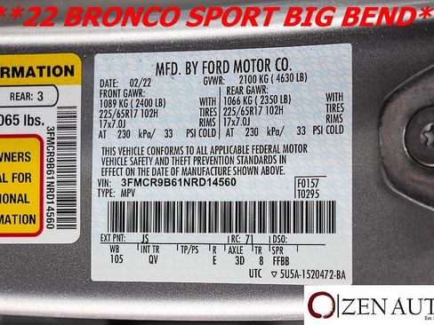 Used 2022 Ford Bronco Sport Big Bend w/ Convenience Package AWD/4WD image 60