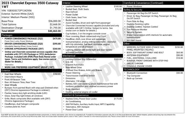 Used 2023 Chevrolet Express 3500 w/ Power Convenience Package RWD image 4