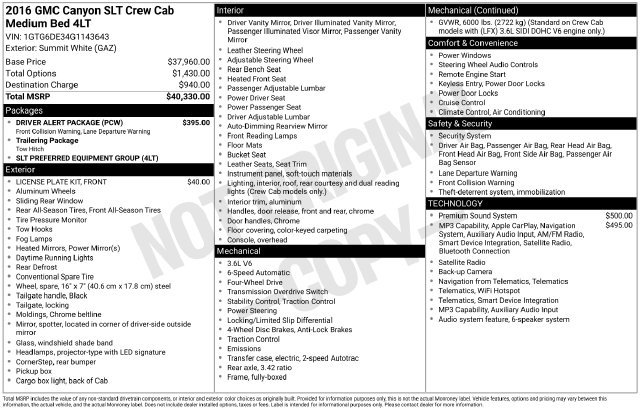 Used 2016 GMC Canyon SLT w/ Driver Alert Package AWD/4WD image 15