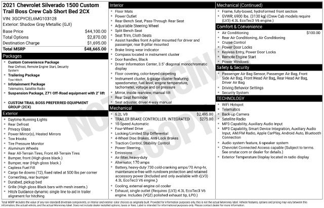 Certified 2021 Chevrolet Silverado 1500 Custom Trail Boss AWD/4WD image 32